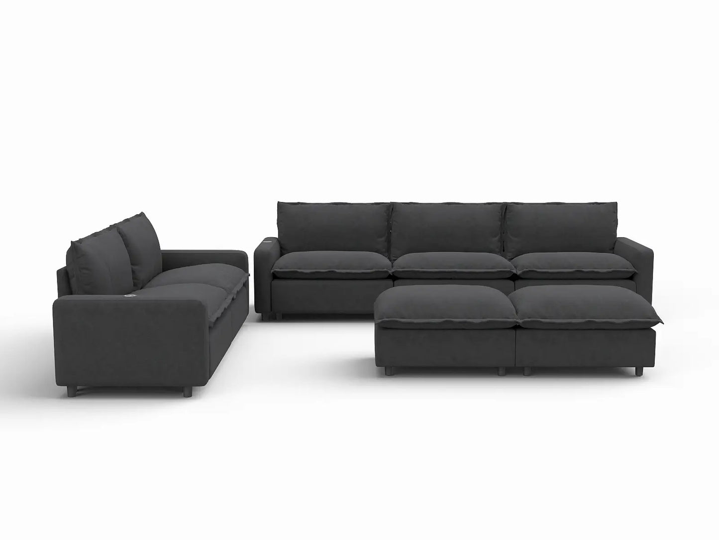 7 Piece Grey Linen Built In Footrest Sofa Sets 5 Seater with 2 Ottomans 3