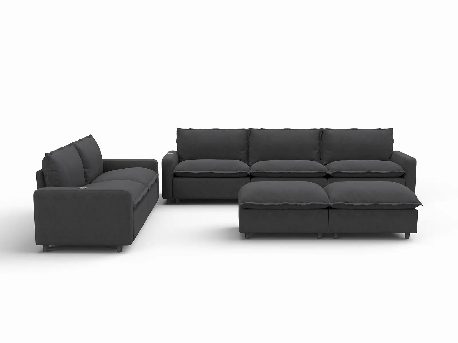 7 Piece Grey Linen Built In Footrest Sofa Sets 5 Seater with 2 Ottomans 3