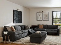 7 Piece Grey Linen Built In Footrest Sofa Sets 5 Seater with 2 Ottomans 7