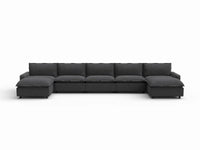 7 Piece Grey Linen Built In Footrest U Shaped Sectionals 5 Seater with 2 Ottomans 2