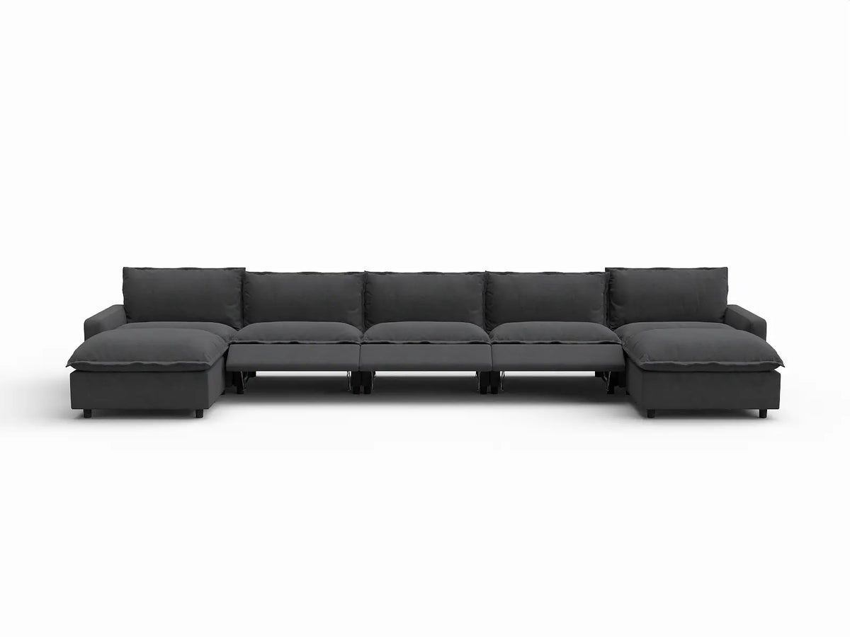 7 Piece Grey Linen Built In Footrest U Shaped Sectionals 5 Seater with 2 Ottomans 3
