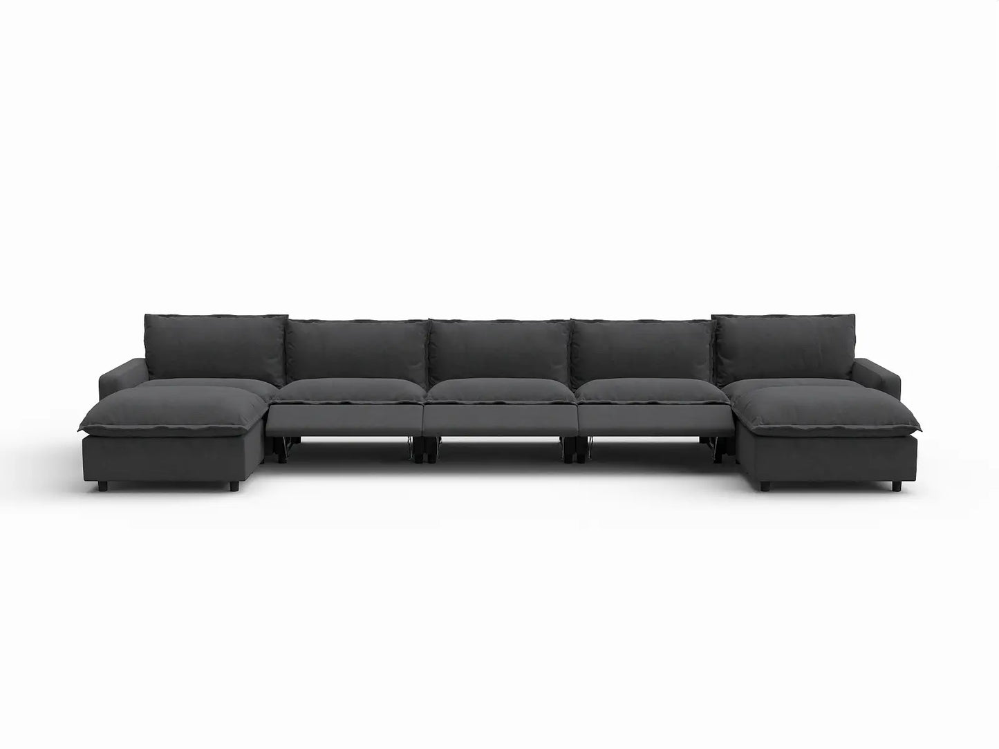7 Piece Grey Linen Built In Footrest U Shaped Sectionals 5 Seater with 2 Ottomans 3