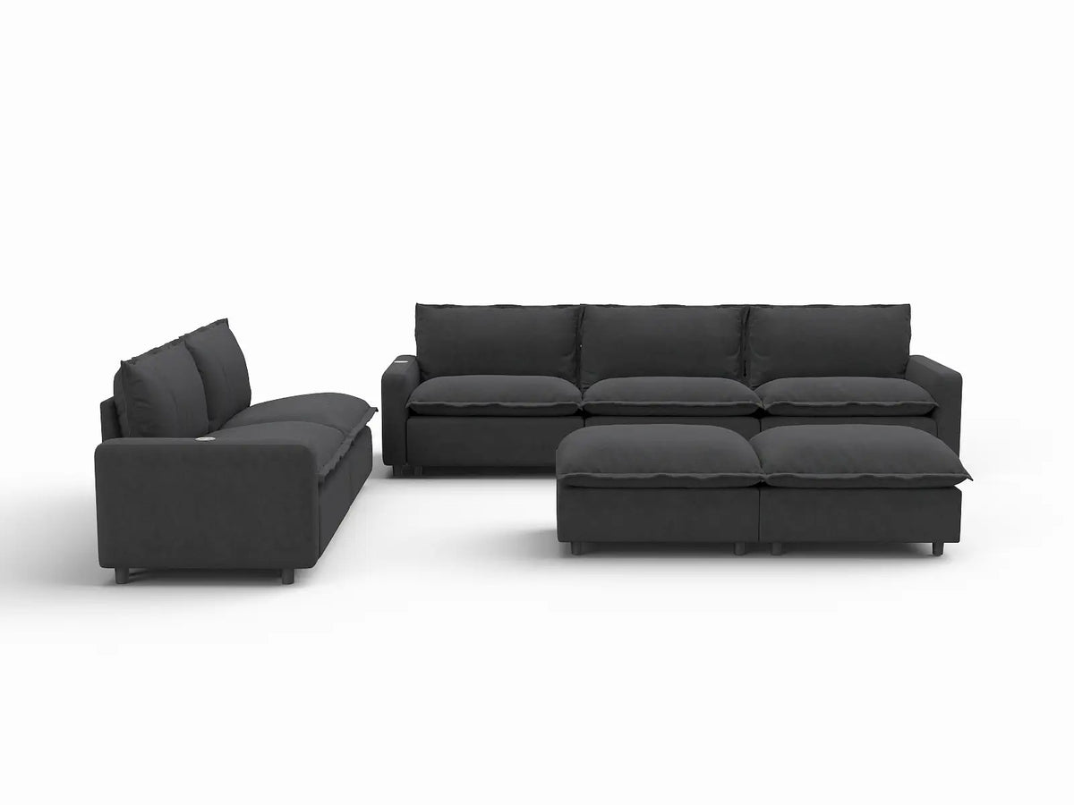7 Piece Grey Linen Cinema Ready Sofa Sets 5 Seater with 2 Ottomans 2