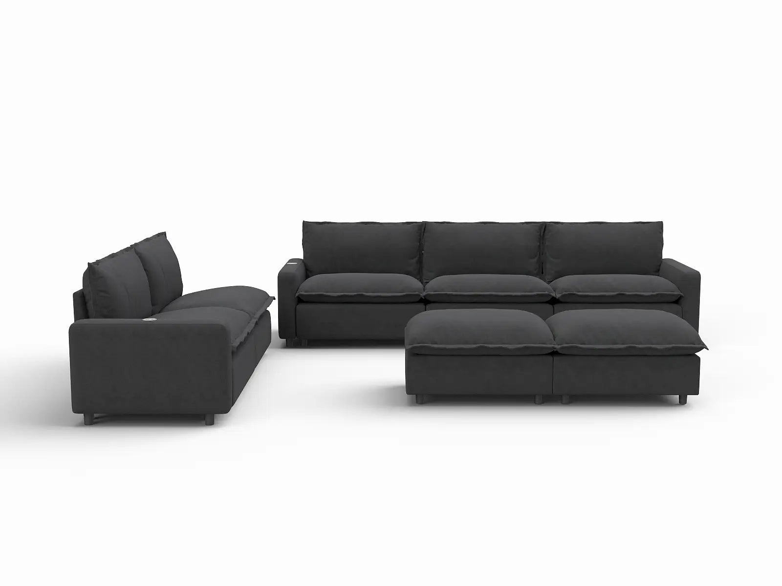 7 Piece Grey Linen Cinema Ready Sofa Sets 5 Seater with 2 Ottomans 2