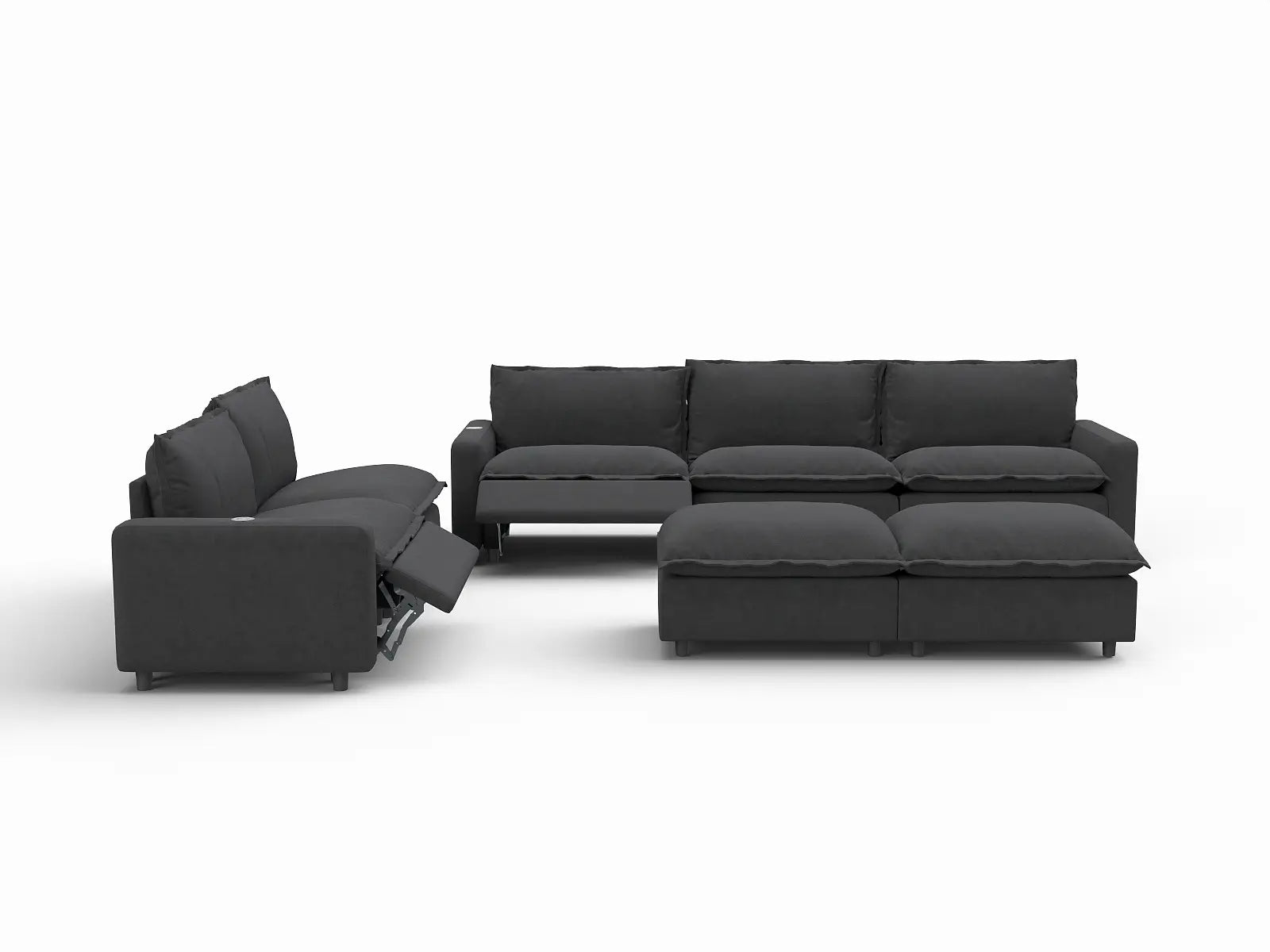 7 Piece Grey Linen Cinema Ready Sofa Sets 5 Seater with 2 Ottomans 3