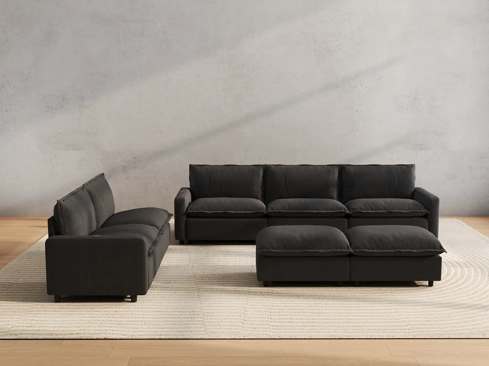 7 Piece Grey Linen Cinema Ready Sofa Sets 5 Seater with 2 Ottomans 4