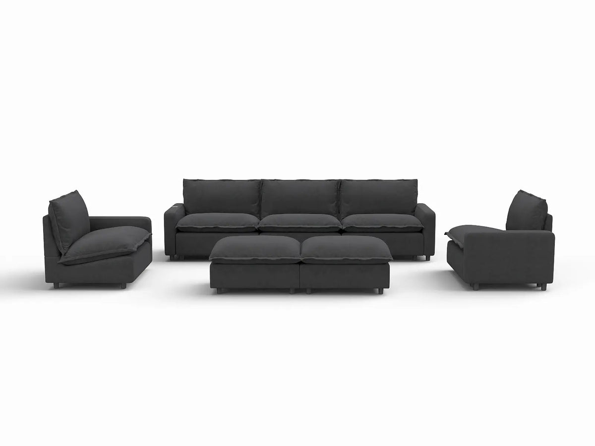7 Piece Grey Linen Down Filled Back Sofa Sets 5 Seater with 2 Ottomans 2