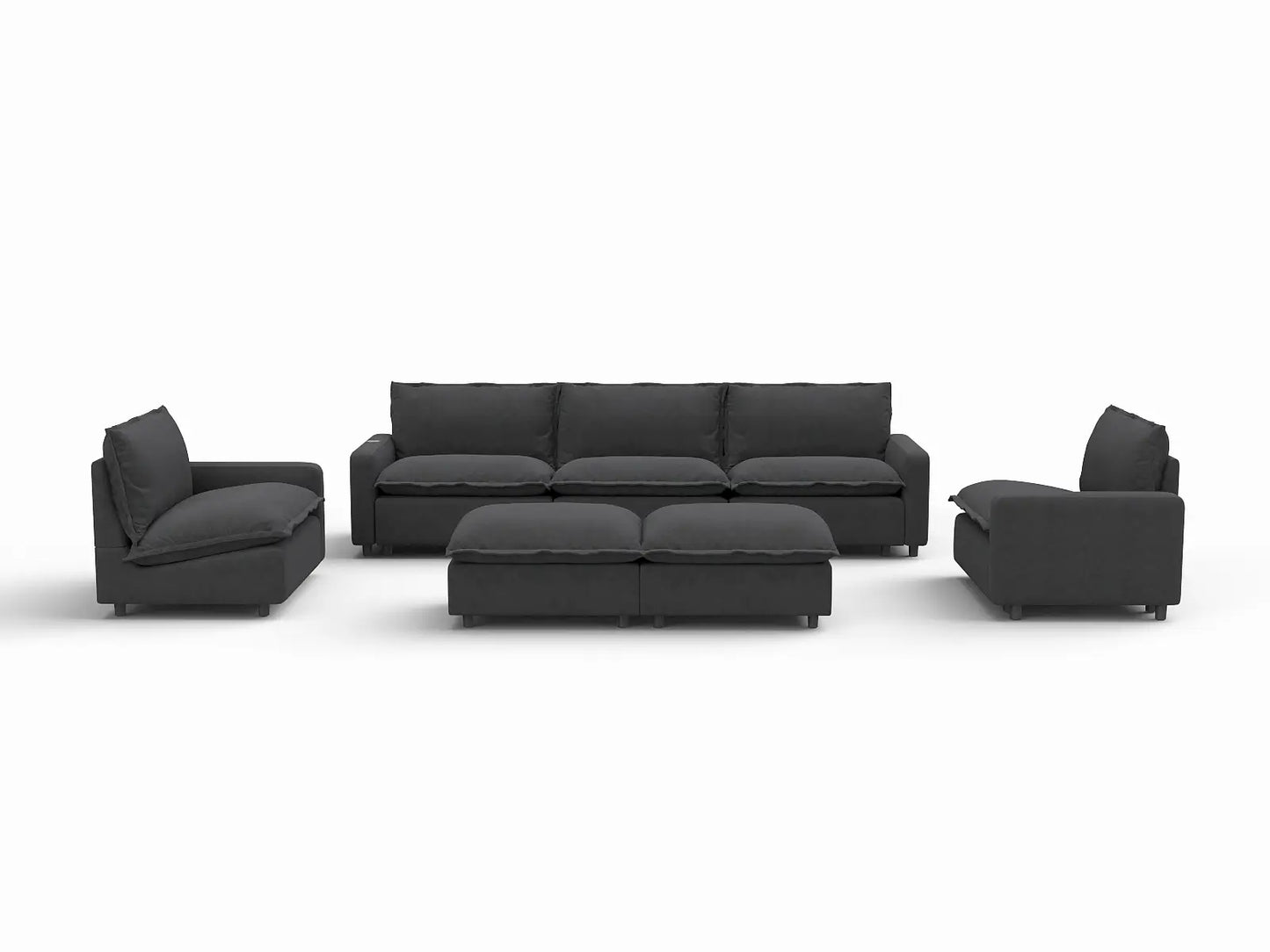 7 Piece Grey Linen Down Filled Back Sofa Sets 5 Seater with 2 Ottomans 2