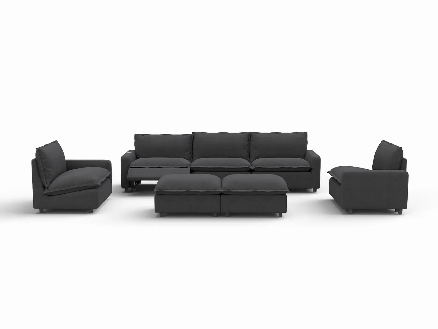 7 Piece Grey Linen Down Filled Back Sofa Sets 5 Seater with 2 Ottomans 3
