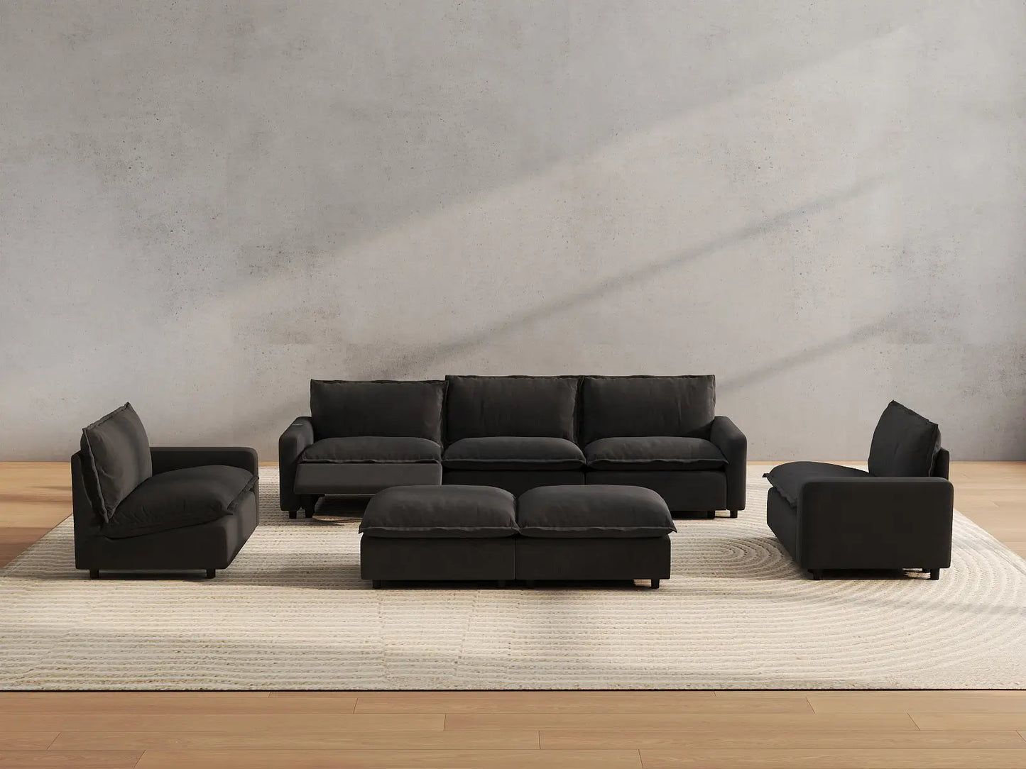 7 Piece Grey Linen Down Filled Back Sofa Sets 5 Seater with 2 Ottomans 5