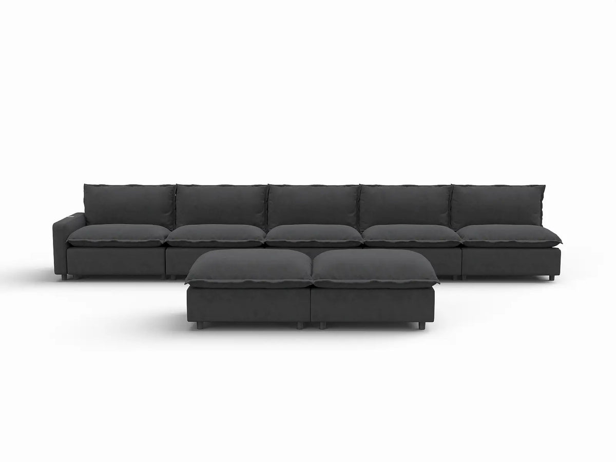 7 Piece Grey Linen Efficient Design Sofa Sets 5 Seater with 2 Ottomans 2