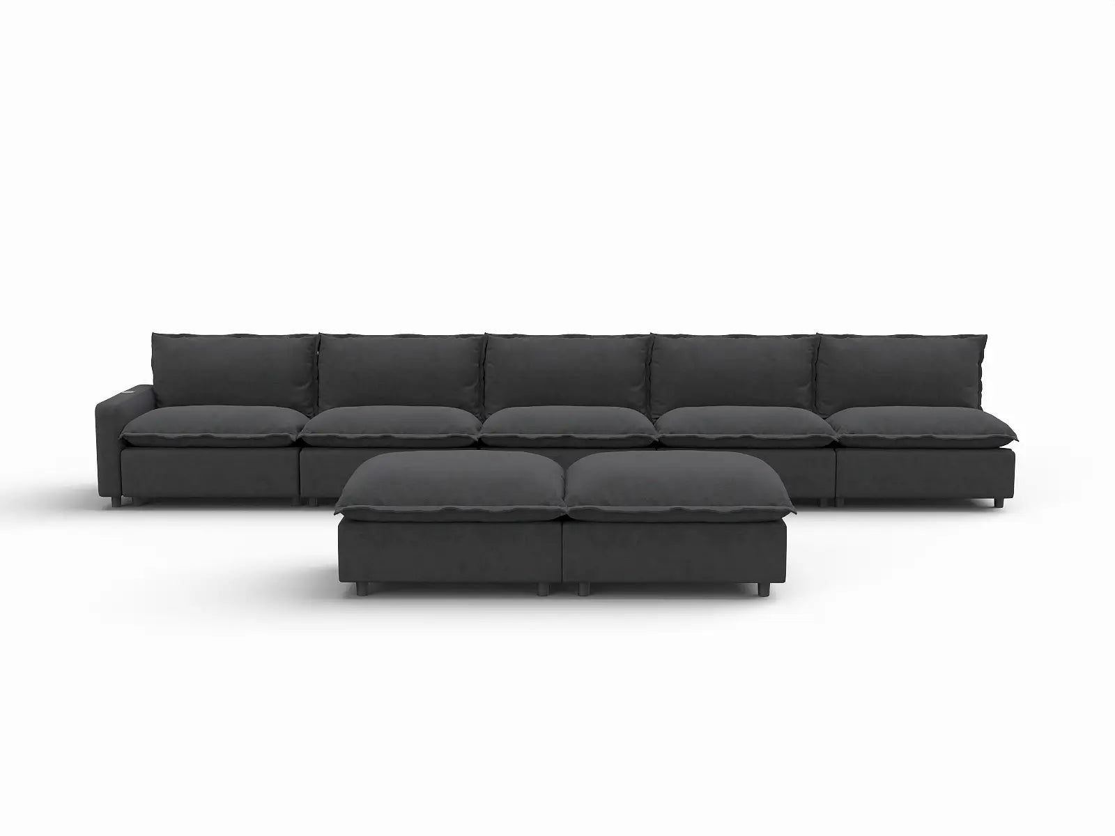 7 Piece Grey Linen Efficient Design Sofa Sets 5 Seater with 2 Ottomans 2