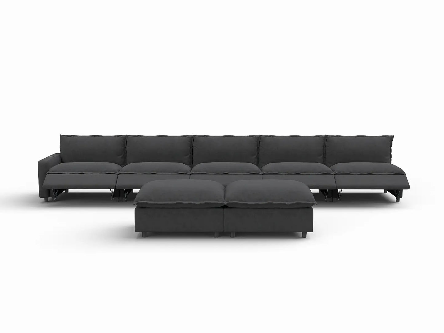 7 Piece Grey Linen Efficient Design Sofa Sets 5 Seater with 2 Ottomans 3