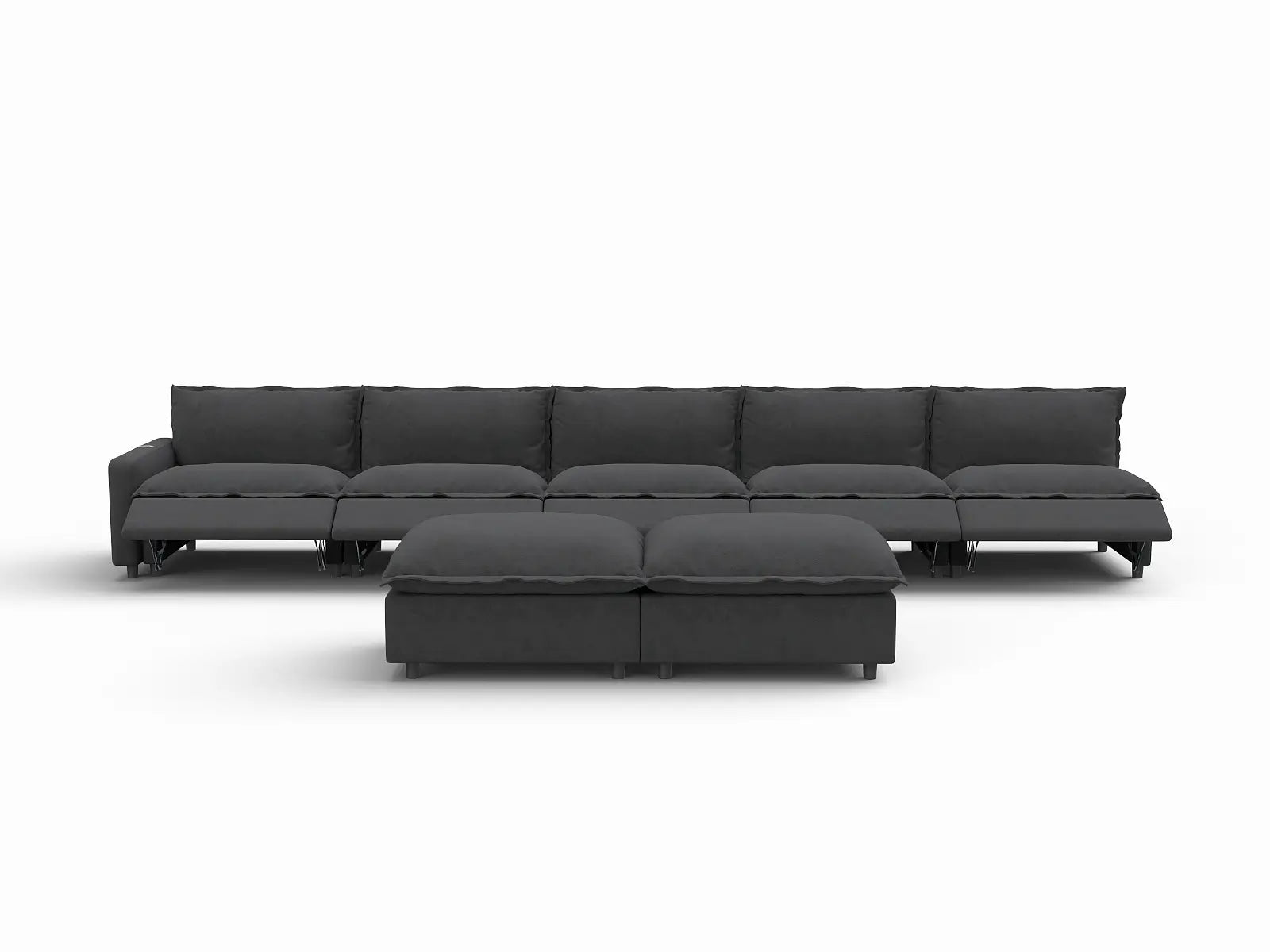 7 Piece Grey Linen Efficient Design Sofa Sets 5 Seater with 2 Ottomans 3