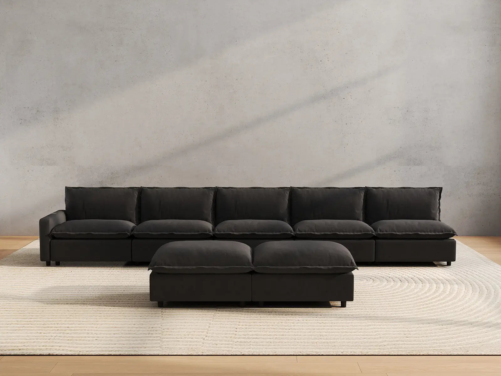 7 Piece Grey Linen Efficient Design Sofa Sets 5 Seater with 2 Ottomans 4