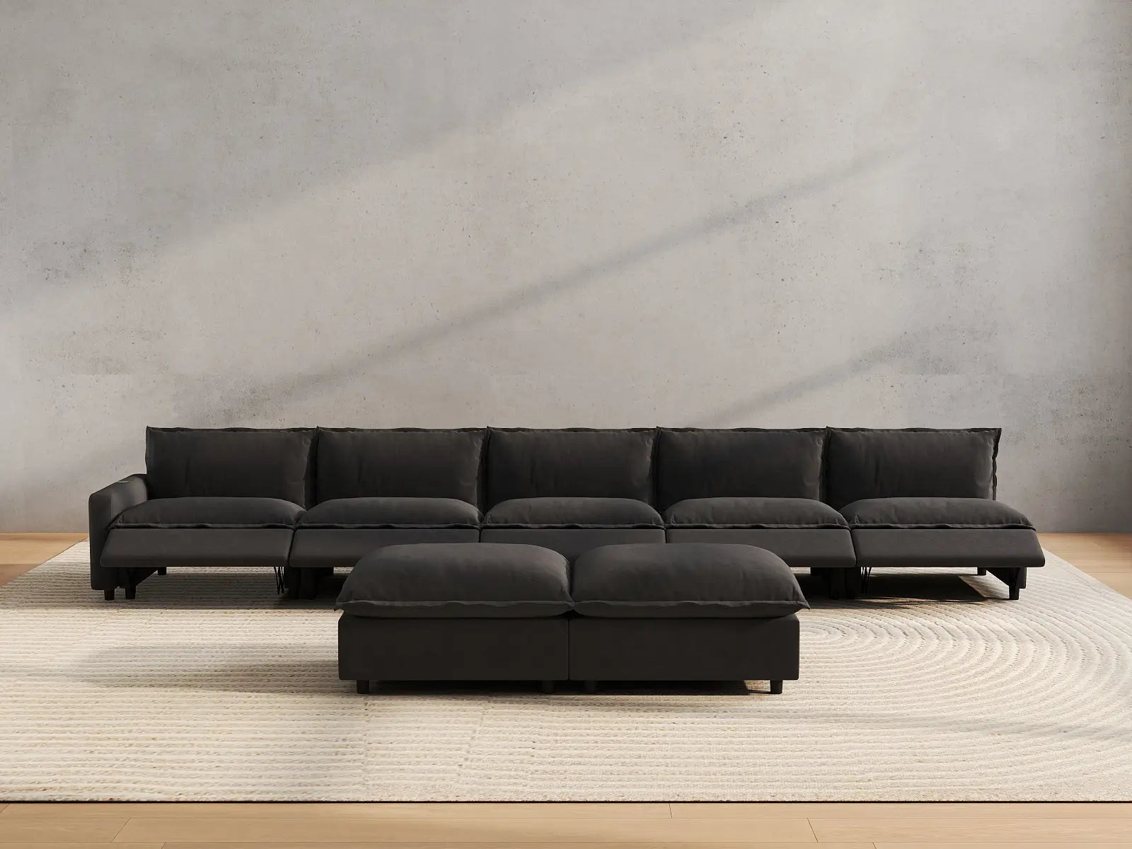 7 Piece Grey Linen Efficient Design Sofa Sets 5 Seater with 2 Ottomans 5