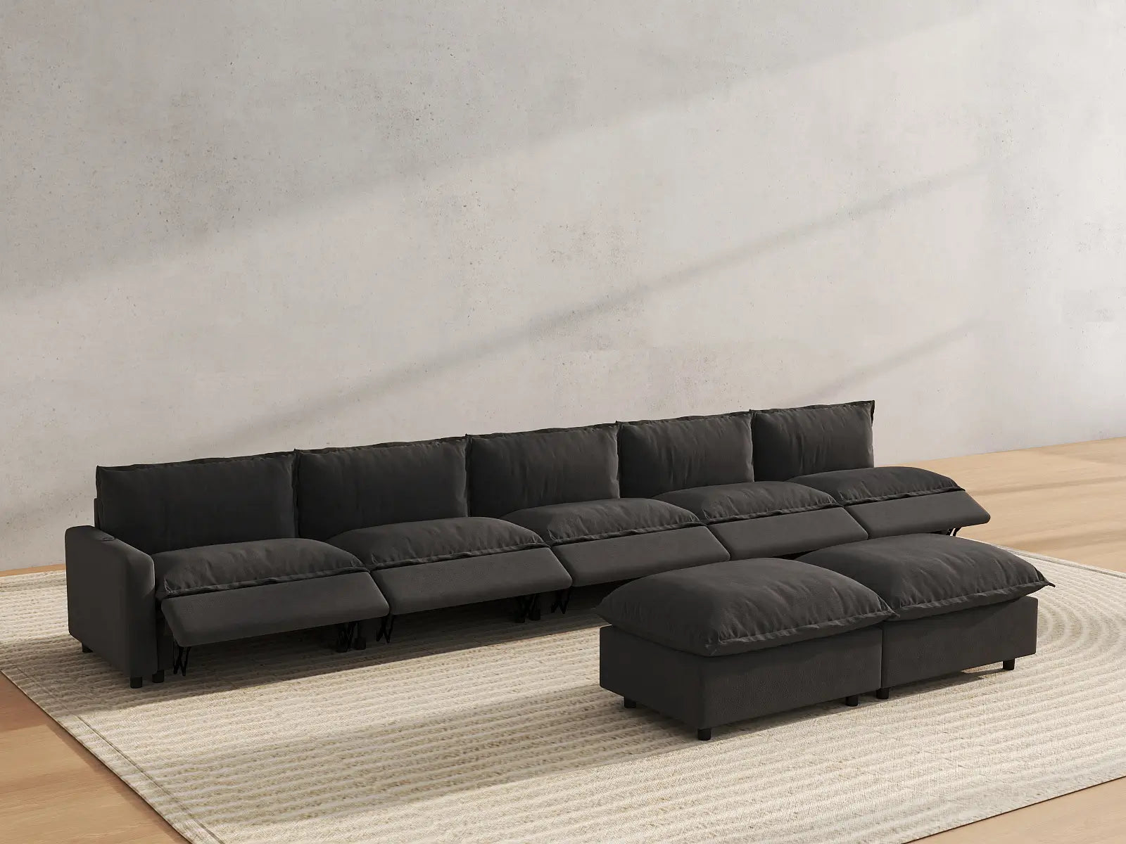 7 Piece Grey Linen Efficient Design Sofa Sets 5 Seater with 2 Ottomans 6