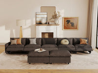 7 Piece Grey Linen Efficient Design Sofa Sets 5 Seater with 2 Ottomans 7
