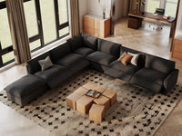 Modular Cero Reclining Sectionals | 7-Piece Grey Linen Grand Estate V-Shaped Sectionals 6-Seater with 1-Ottoman