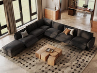 Modular Cero Reclining Sectionals | 7-Piece Grey Linen Grand Estate V-Shaped Sectionals 6-Seater with 1-Ottoman