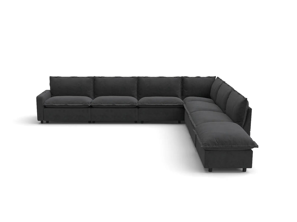 Modular Cero Reclining Sectionals | 7-Piece Grey Linen Grand Estate V-Shaped Sectionals 6-Seater with 1-Ottoman