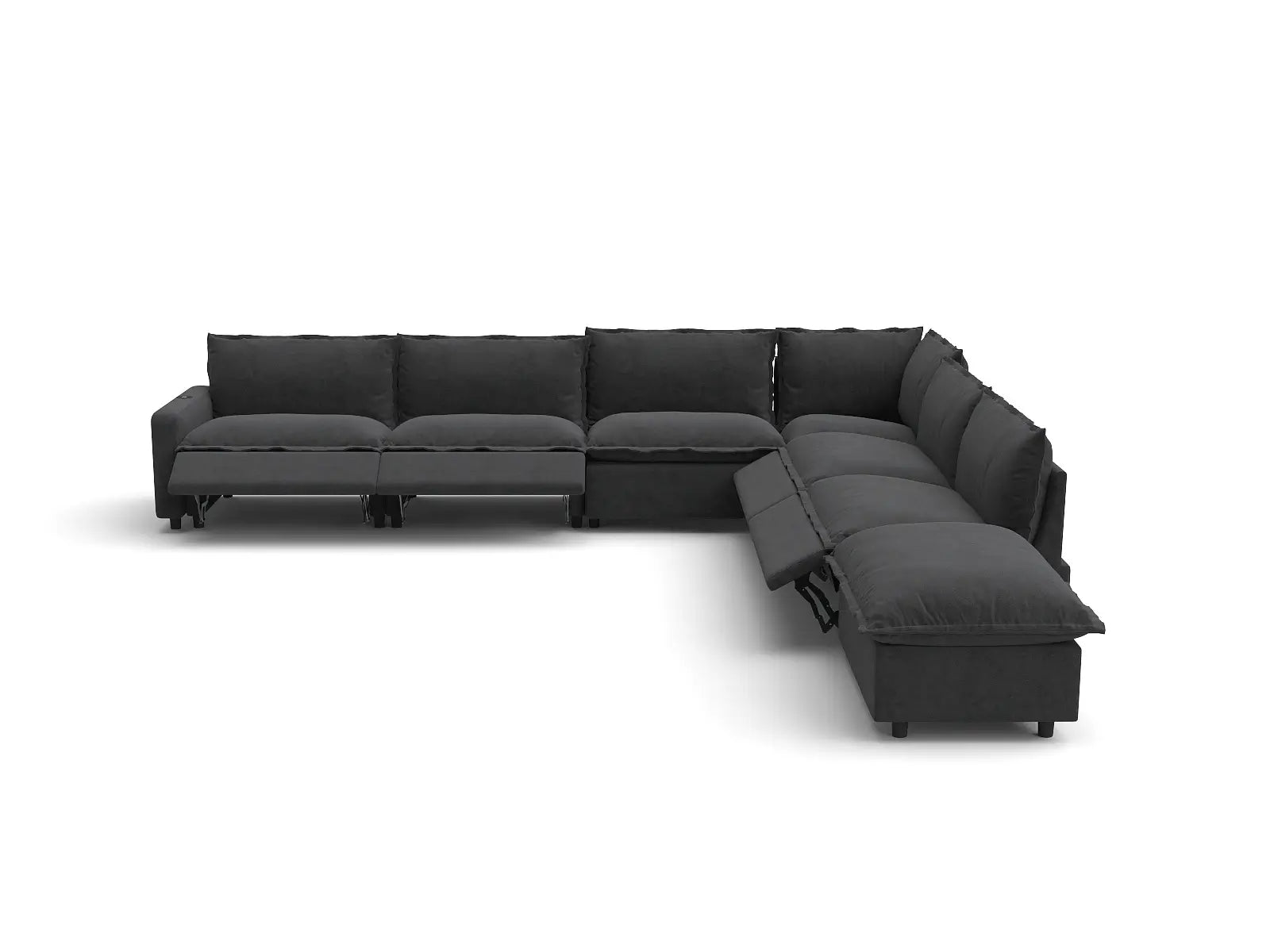 Modular Cero Reclining Sectionals | 7-Piece Grey Linen Grand Estate V-Shaped Sectionals 6-Seater with 1-Ottoman