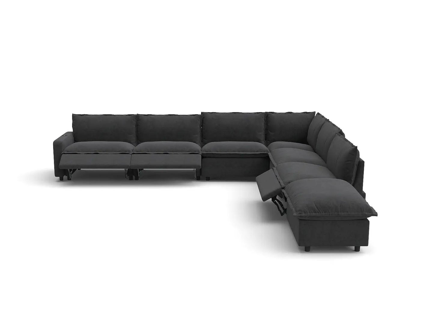Modular Cero Reclining Sectionals | 7-Piece Grey Linen Grand Estate V-Shaped Sectionals 6-Seater with 1-Ottoman
