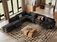 Modular Cero Reclining Sectional with Chaise Lounge | 7-Piece Grey Linen Large Space V-Shaped Sectionals 6-Seater with 1-Ottoman