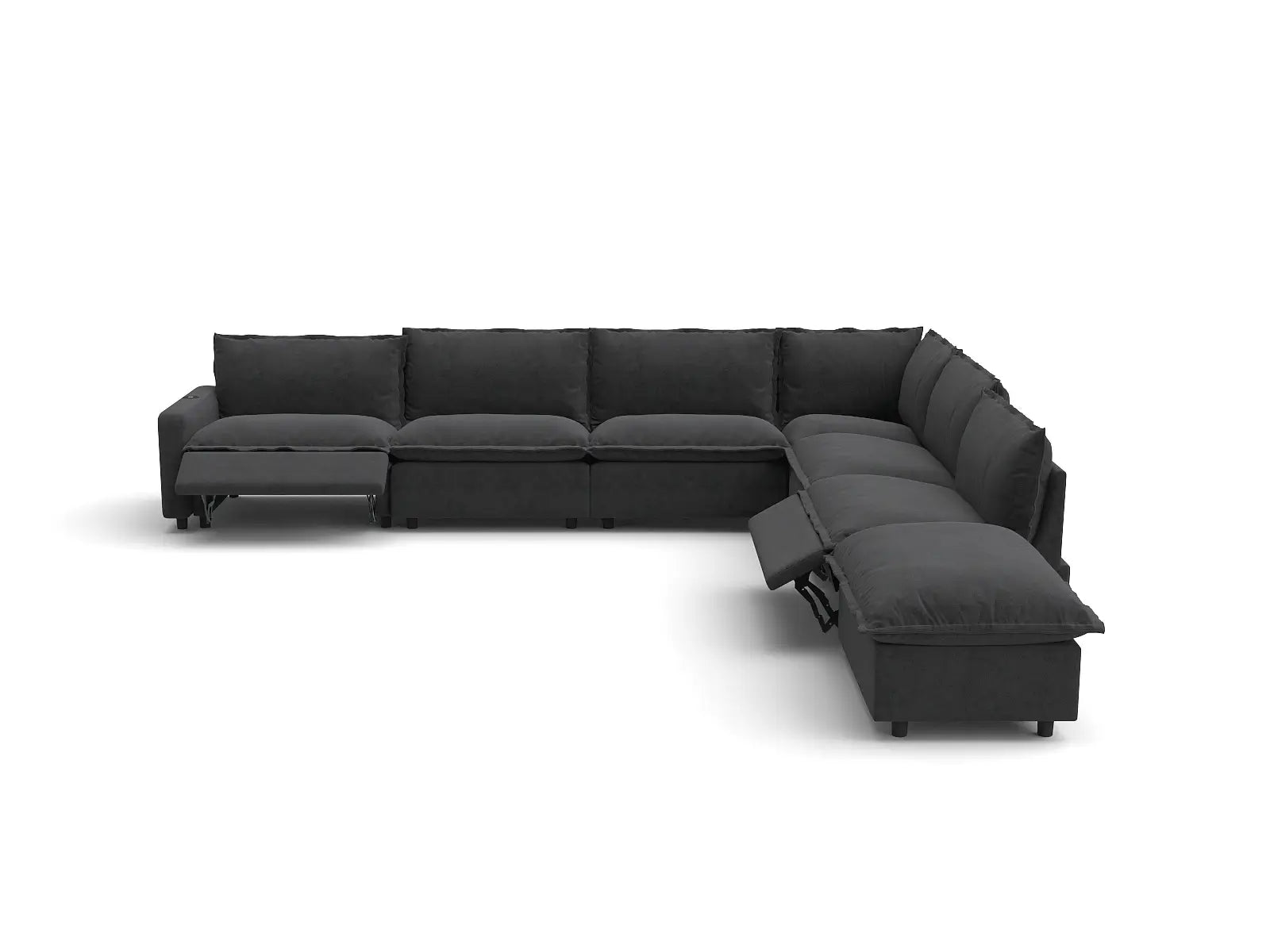 Modular Cero Reclining Sectional with Chaise Lounge | 7-Piece Grey Linen Large Space V-Shaped Sectionals 6-Seater with 1-Ottoman