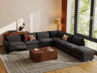 Modular Cero Reclining Sectionals | 7-Piece Grey Linen Large Space V-Shaped Sectionals 6-Seater with 1-Ottoman
