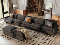 7 Piece Grey Linen Precision Adjust Sofa Sets 5 Seater with 2 Ottomans 1