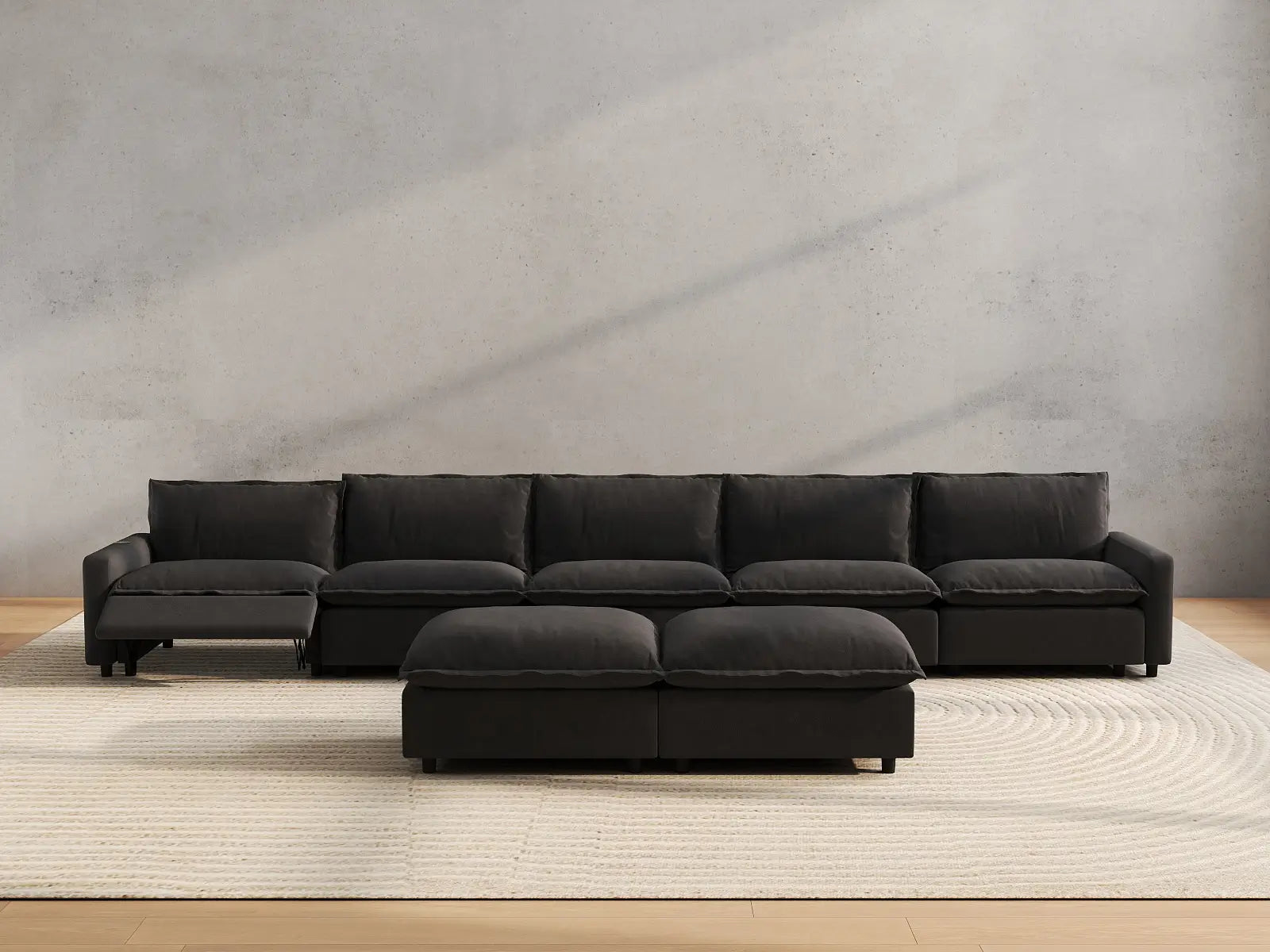 7 Piece Grey Linen Precision Adjust Sofa Sets 5 Seater with 2 Ottomans 4