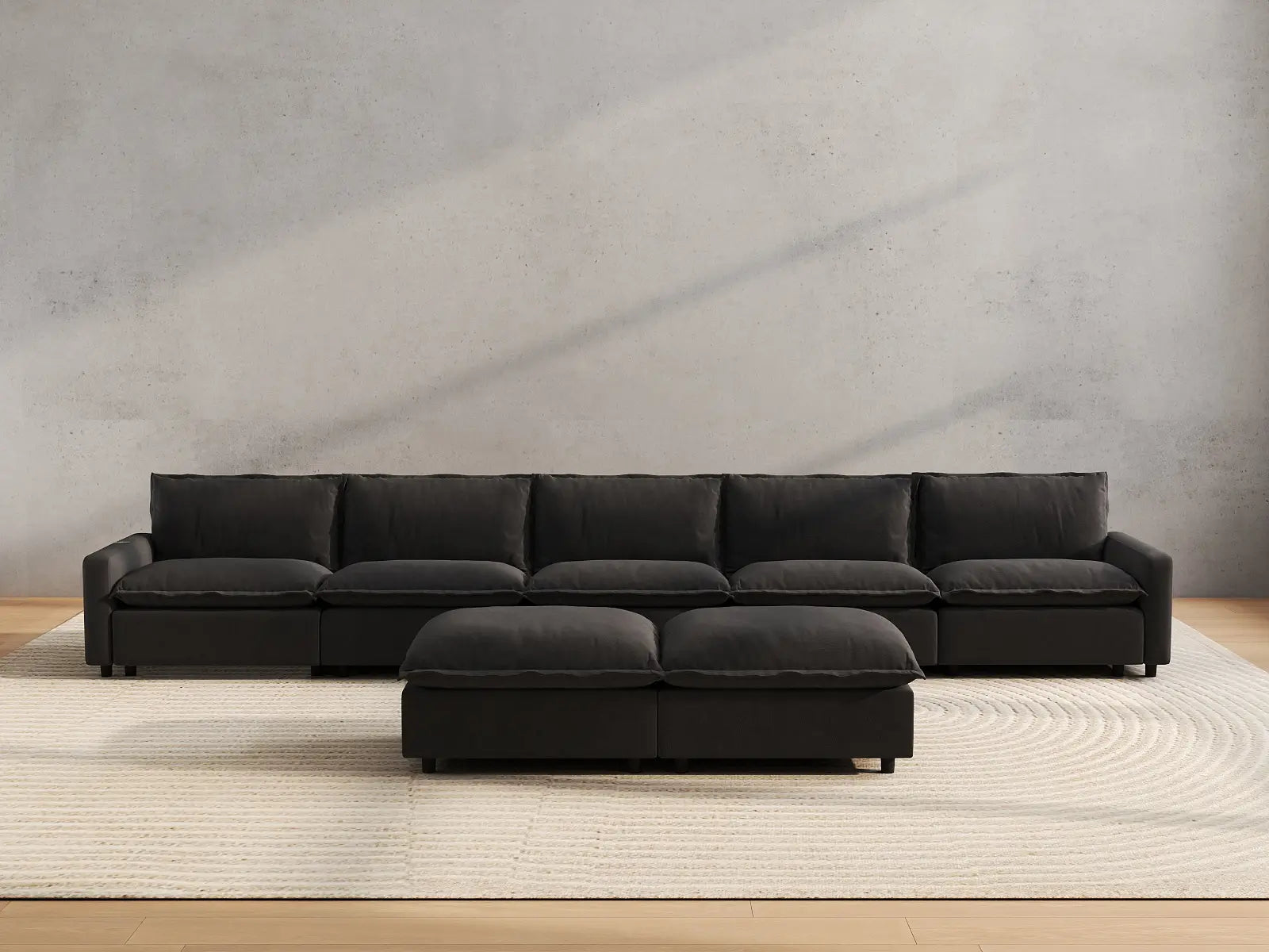 7 Piece Grey Linen Precision Adjust Sofa Sets 5 Seater with 2 Ottomans 5