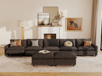 7 Piece Grey Linen Precision Adjust Sofa Sets 5 Seater with 2 Ottomans 7