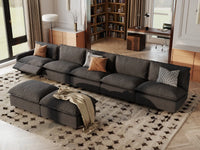 7 Piece Grey Linen Stop Any Angle Sofa Sets 5 Seater with 2 Ottomans 1