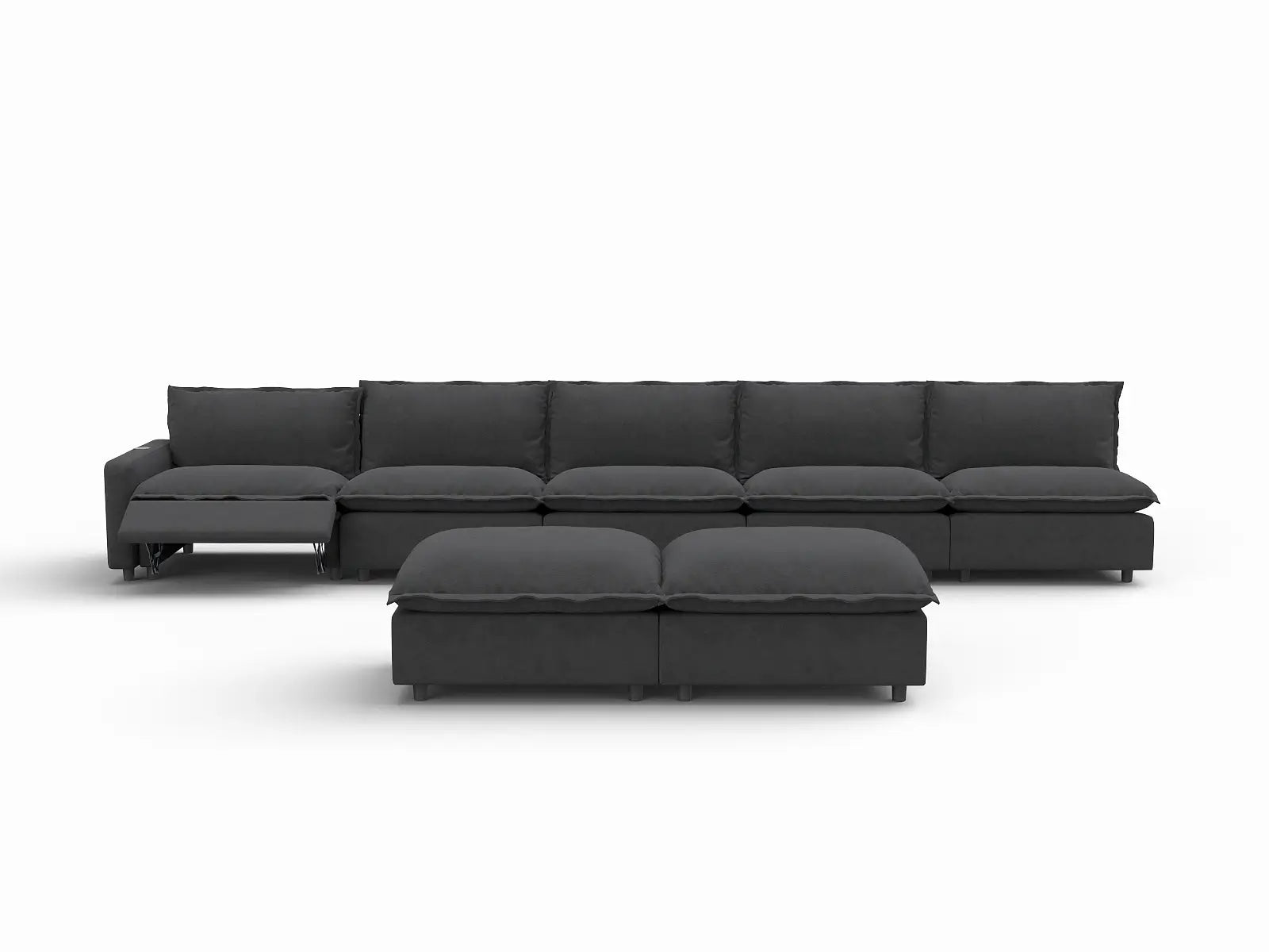 7 Piece Grey Linen Stop Any Angle Sofa Sets 5 Seater with 2 Ottomans 2