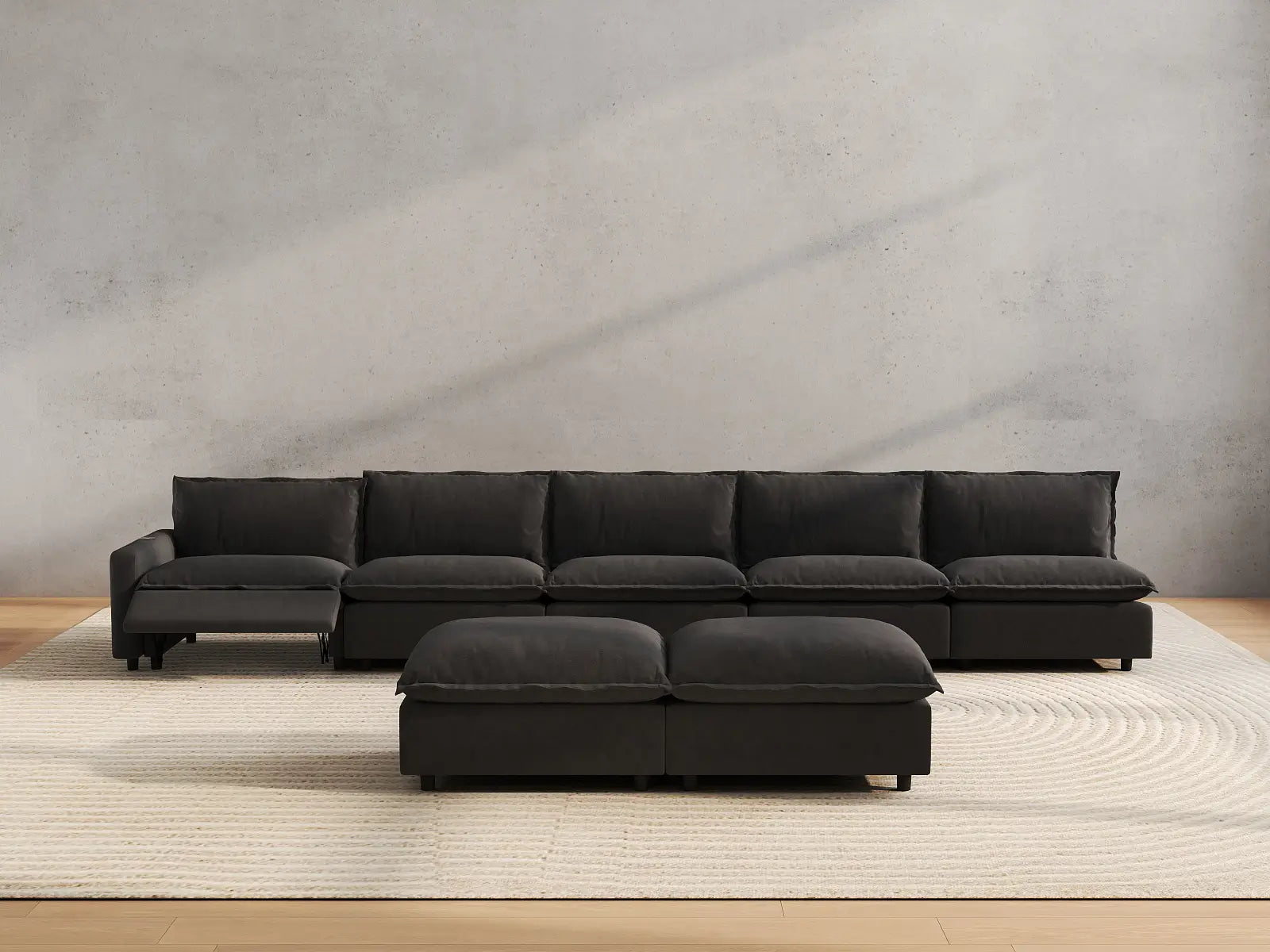 7 Piece Grey Linen Stop Any Angle Sofa Sets 5 Seater with 2 Ottomans 4