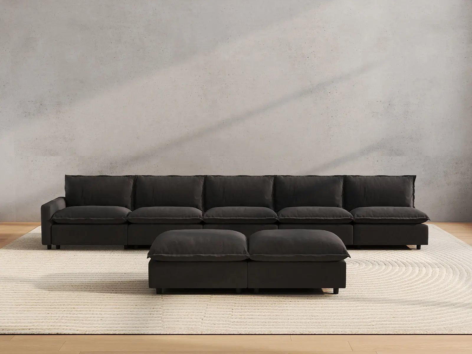 7 Piece Grey Linen Stop Any Angle Sofa Sets 5 Seater with 2 Ottomans 5