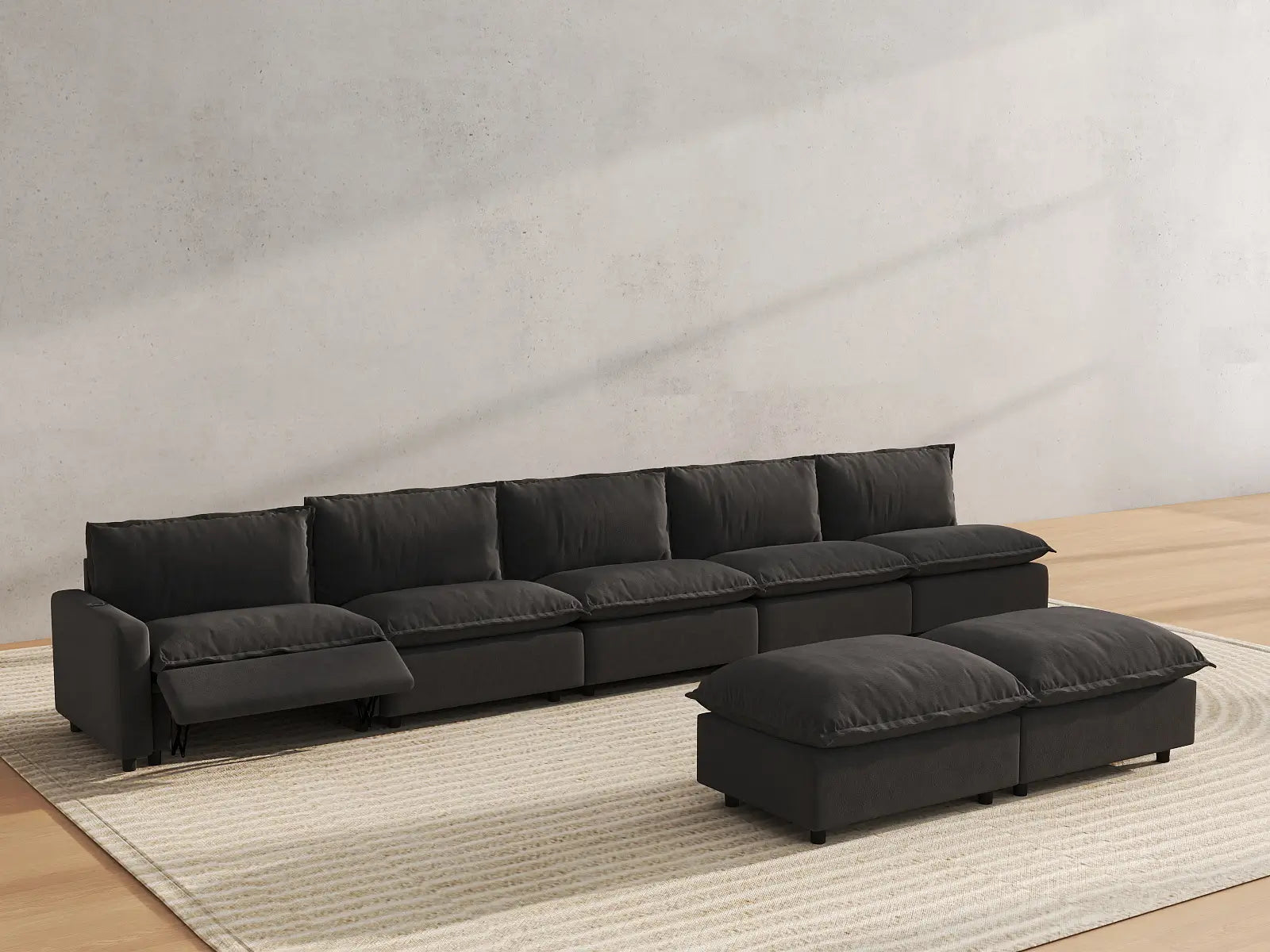 7 Piece Grey Linen Stop Any Angle Sofa Sets 5 Seater with 2 Ottomans 6