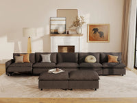 7 Piece Grey Linen Stop Any Angle Sofa Sets 5 Seater with 2 Ottomans 7