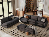 7 Piece Grey Linen VIP Lounge Seat Sofa Sets 5 Seater with 2 Ottomans 1