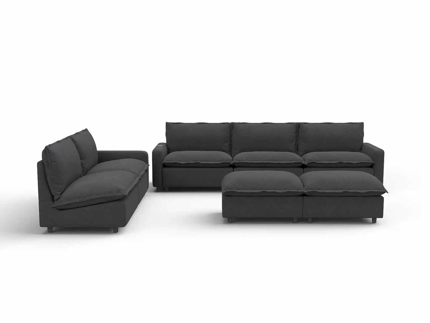 7 Piece Grey Linen VIP Lounge Seat Sofa Sets 5 Seater with 2 Ottomans 2
