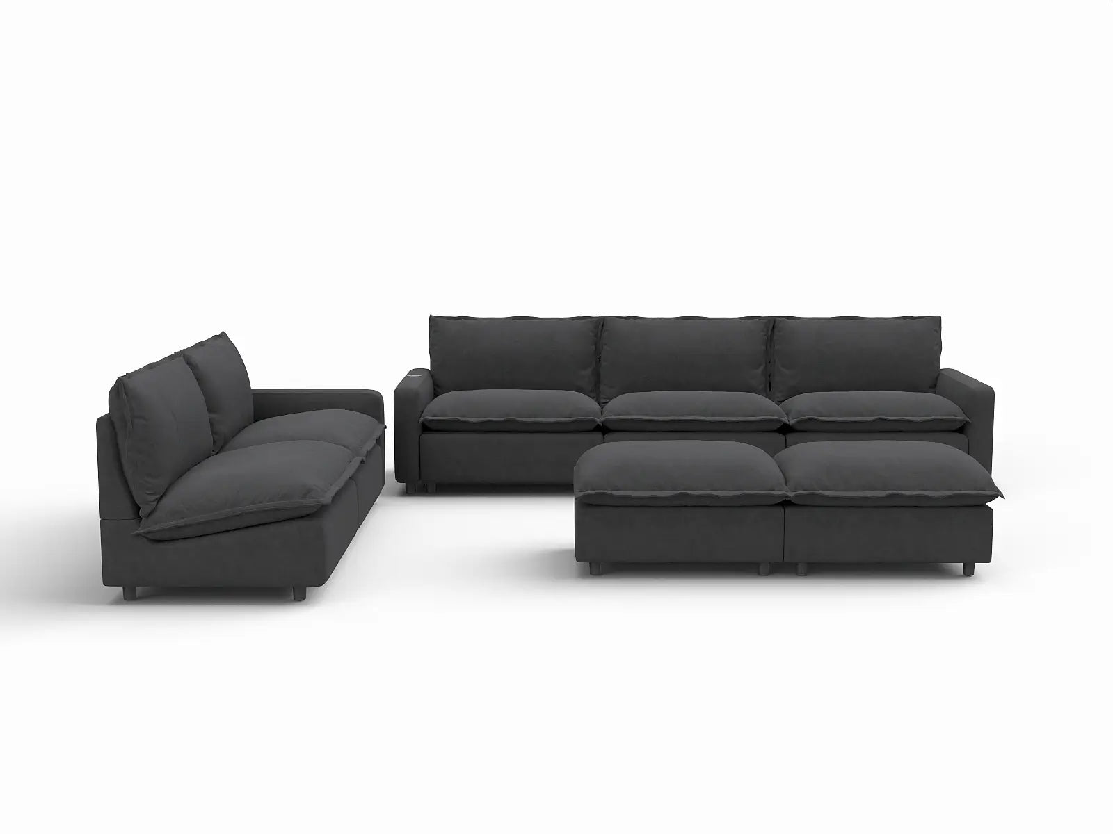 7 Piece Grey Linen VIP Lounge Seat Sofa Sets 5 Seater with 2 Ottomans 2