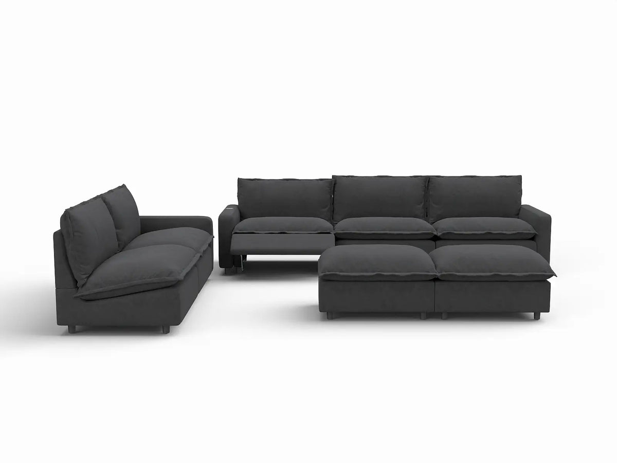7 Piece Grey Linen VIP Lounge Seat Sofa Sets 5 Seater with 2 Ottomans 3