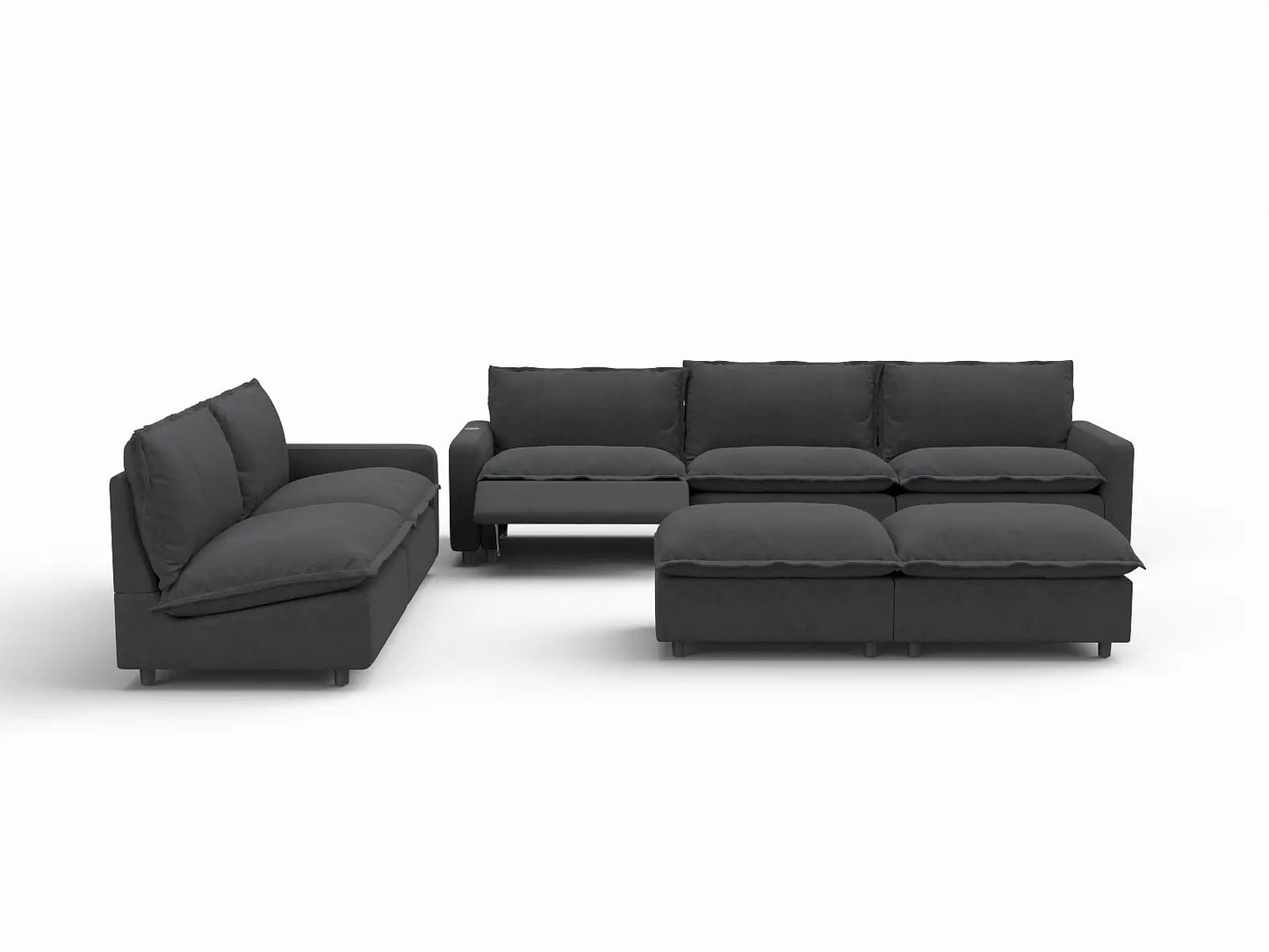 7 Piece Grey Linen VIP Lounge Seat Sofa Sets 5 Seater with 2 Ottomans 3