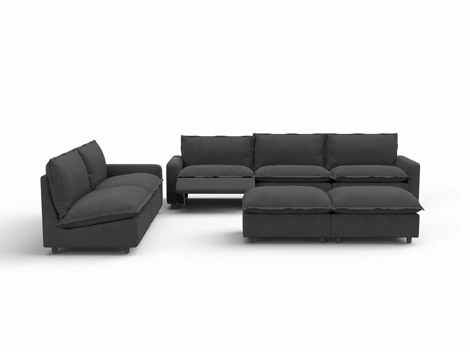 7 Piece Grey Linen VIP Lounge Seat Sofa Sets 5 Seater with 2 Ottomans 3