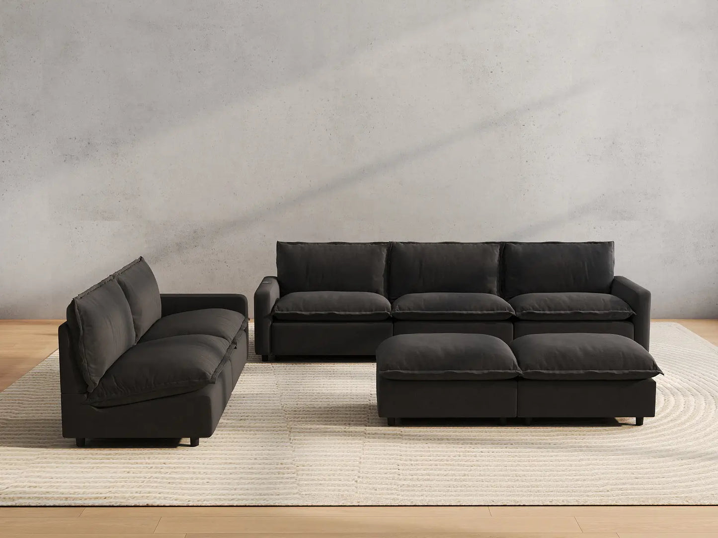 7 Piece Grey Linen VIP Lounge Seat Sofa Sets 5 Seater with 2 Ottomans 4