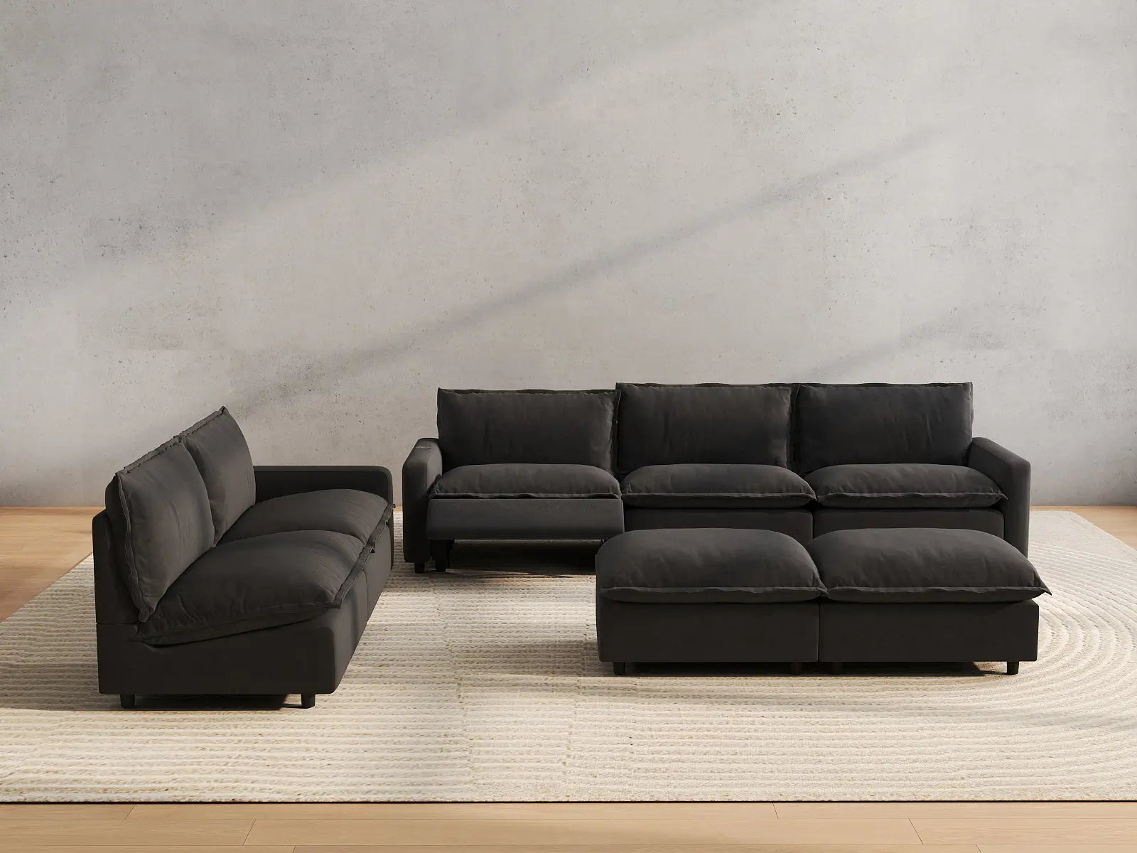 7 Piece Grey Linen VIP Lounge Seat Sofa Sets 5 Seater with 2 Ottomans 5