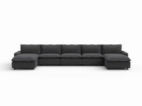 7 Piece Grey Linen Work Or Nap U Shaped Sectionals 5 Seater with 2 Ottomans 2