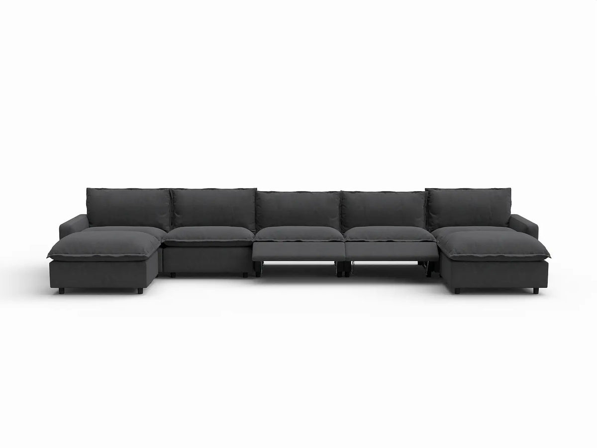 7 Piece Grey Linen Work Or Nap U Shaped Sectionals 5 Seater with 2 Ottomans 3